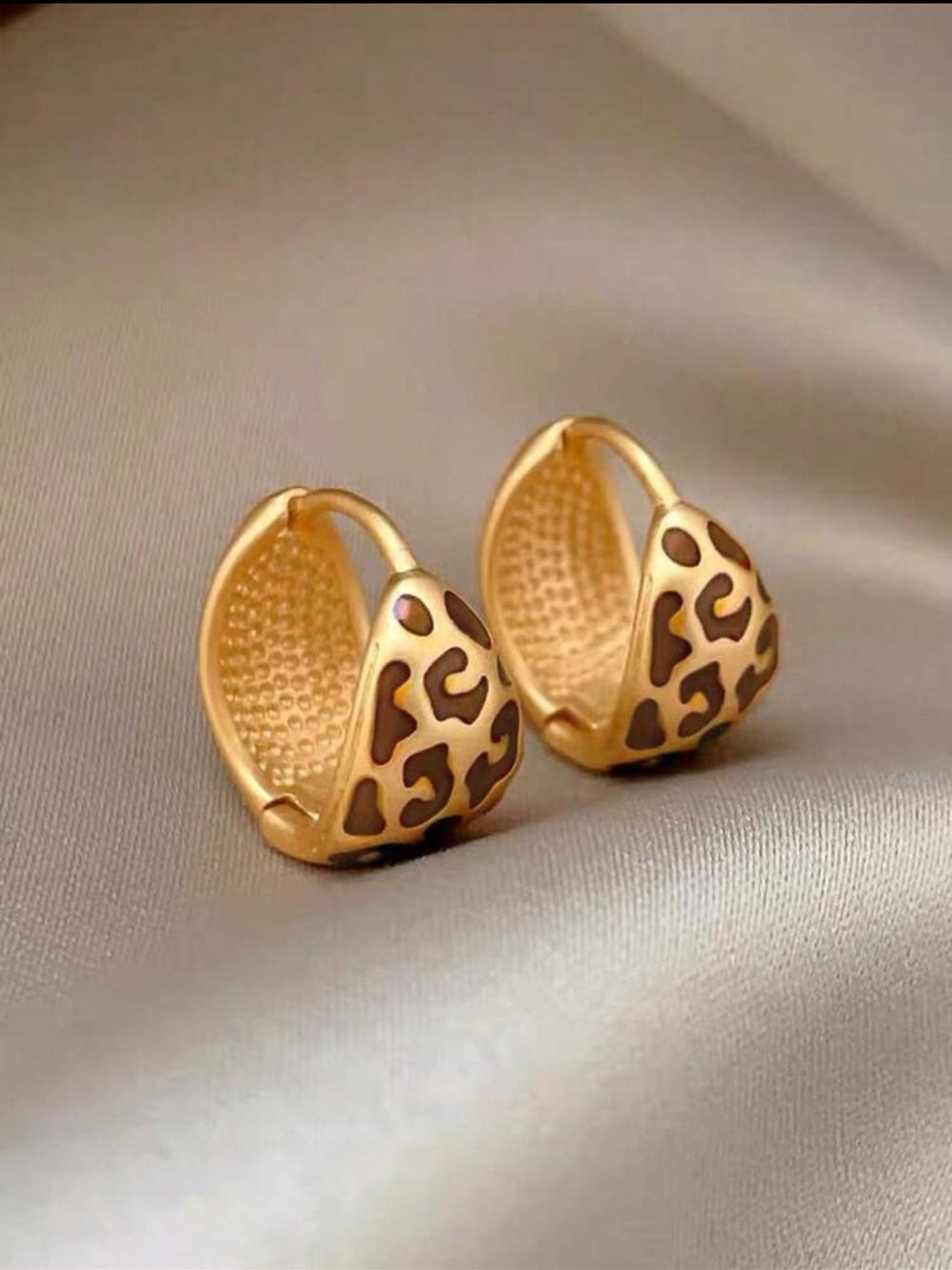 Gold Leopard Print Teardrop Stud Earrings